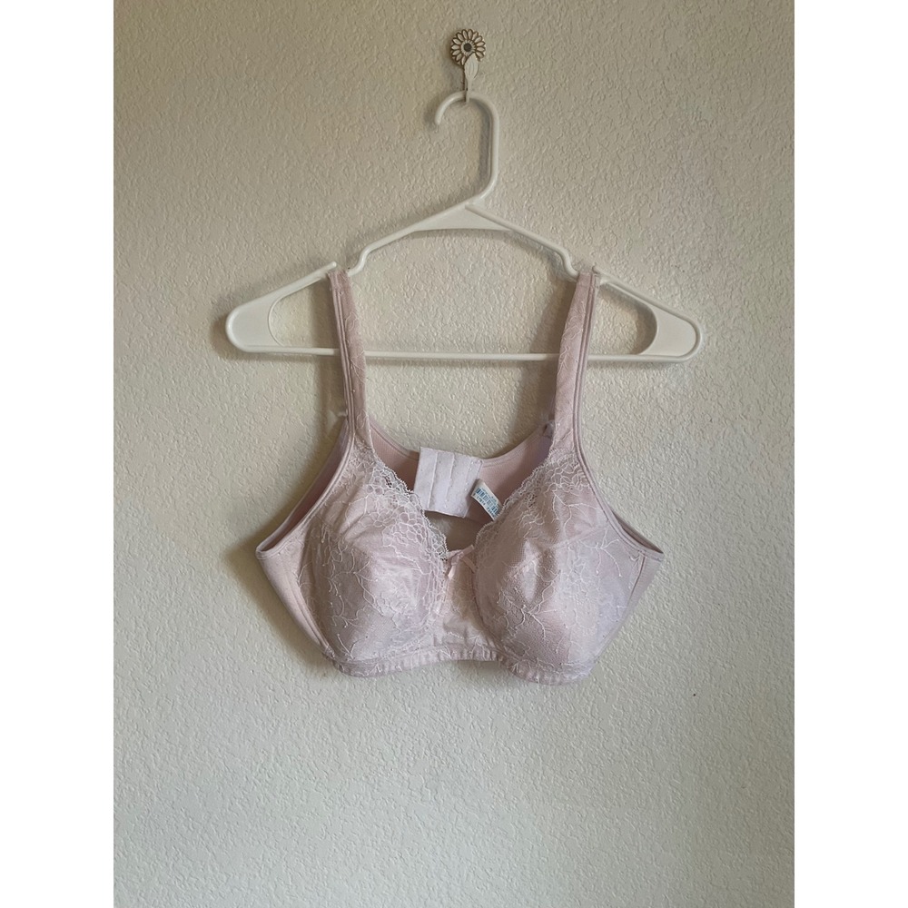 Playtex 18 Hour Bra 38C Vintage Pink Mother of Pearl Lace Wirefree Support 73449